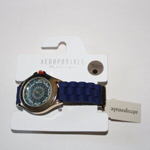 Aeropostale Navy Gold Trim Rubber Silicon Band 6" to 8" Watch